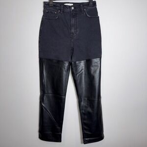Abercrombie & Fitch The 90s Straight Ultra High Rise Black Leather Sz 27/4R NWT